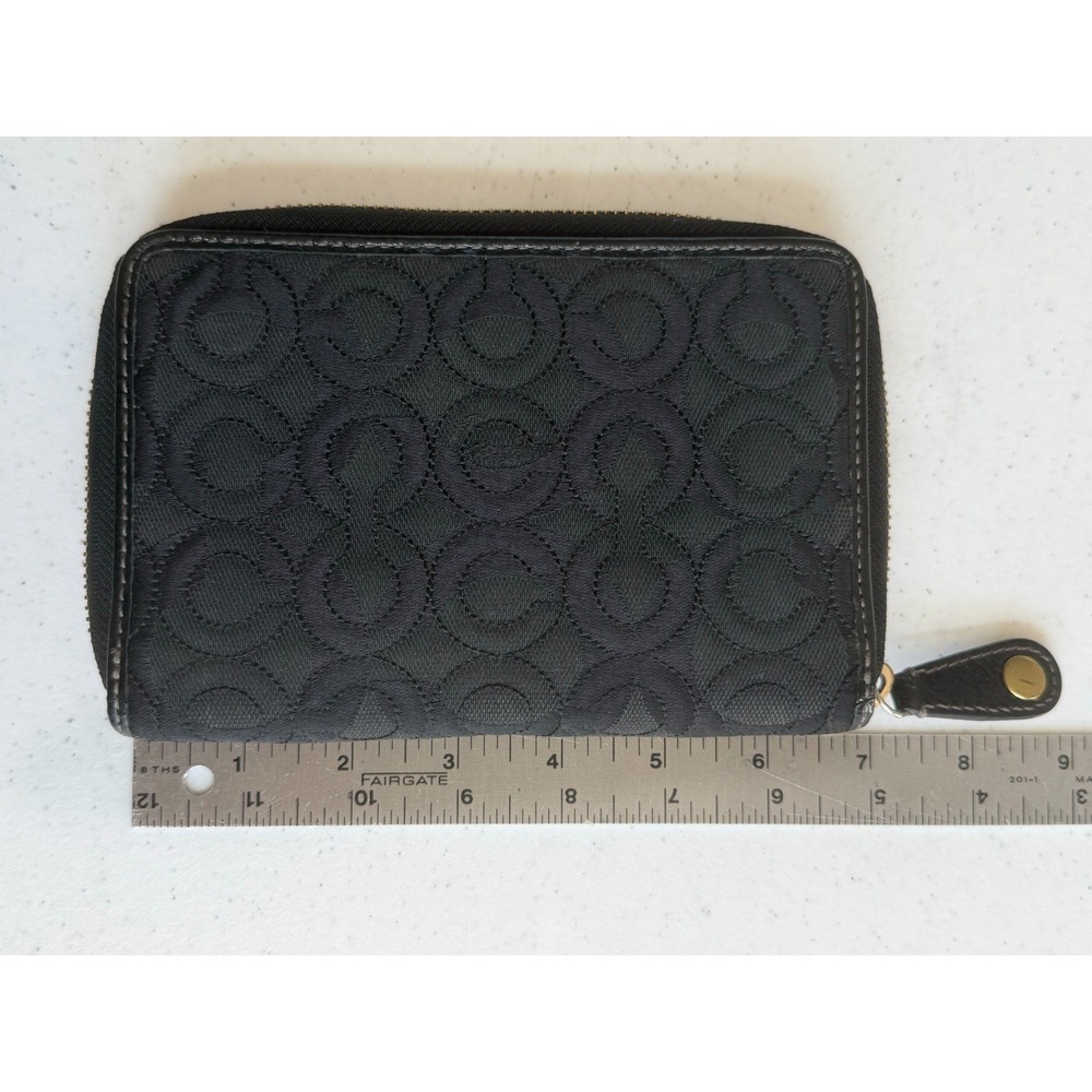 Vintage Coach Signature Stitch Black Op Art Stitched Wallet Card Holder - Picture 4 of 16